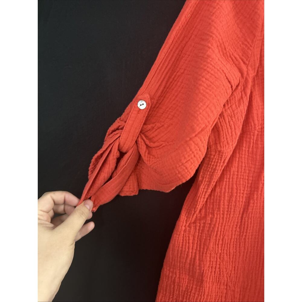 J. Jill Women's Solid Orange Cotton Dress Size M Oversized Pockets 3/4 Sleeve - Picture 4 of 8